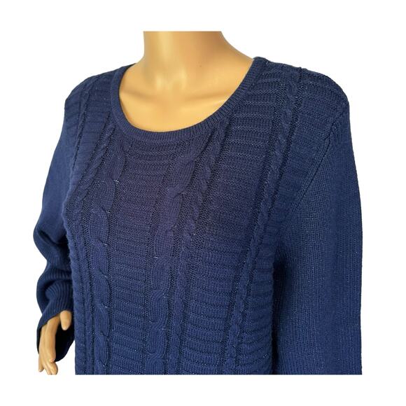 2/$15 Dana Buchman Asymmetrical Cable Knit Sweater Midnight Blue Shimmer Sz 2XL - Picture 6 of 8